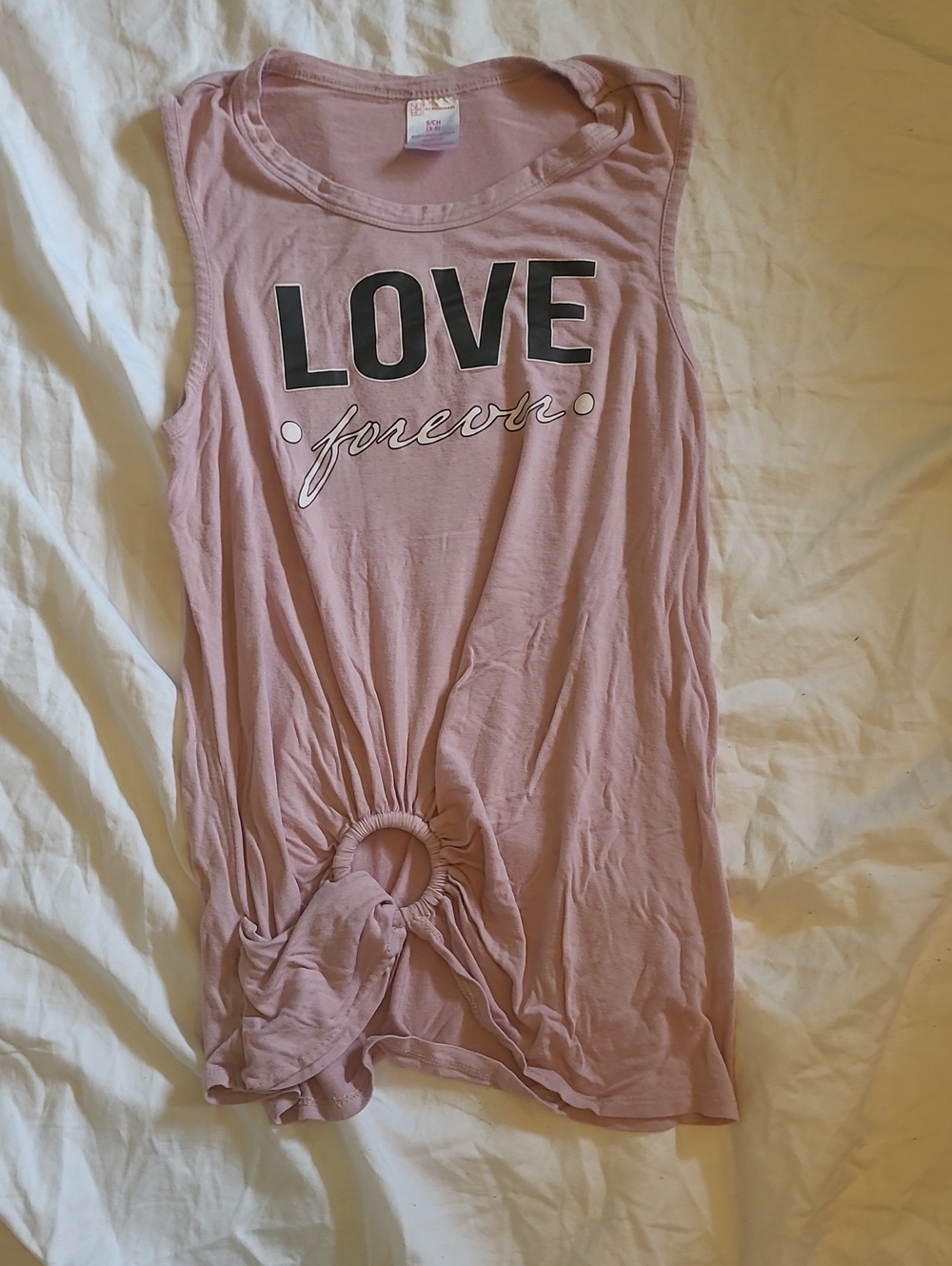 No Boundaries Pink Sleeveless Graphic Knot Front Muscle Tee